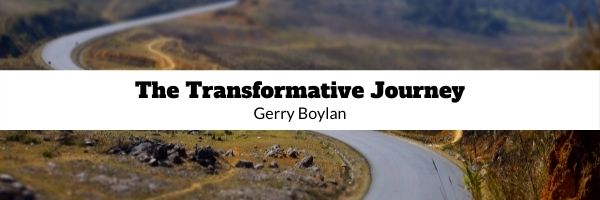 Winding road, black text, The Transformative Journey, Gerry Boylan